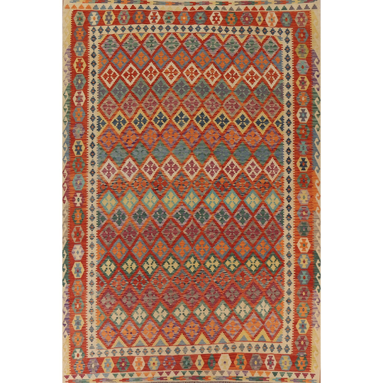 Reversible Multi-Color Southwestern Kilim Rug Hand-woven Wool Carpet - 8'7"x 11'4"