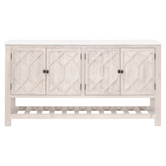 Media Sideboard with 2 Cabinets and Quartz Top, White