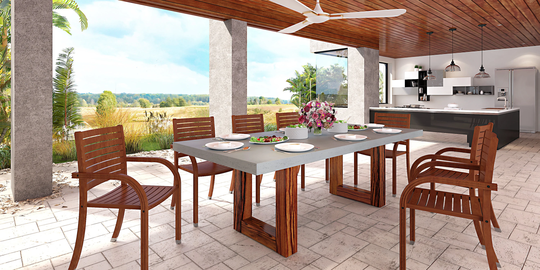 Outdoor Concrete Dining Table With Tigerwood Base