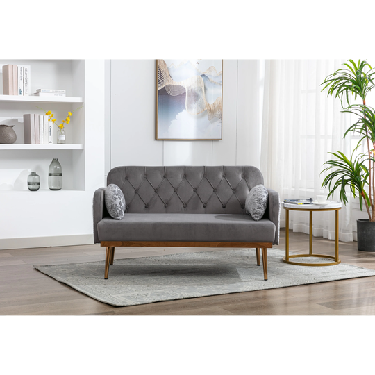 Modern Velvet Accent Sofa with Square Arms and Tapered Metal Legs, 31.89'' H x 55.12'' W x 26.77'' D, Grey