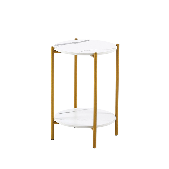 2-layer End Table with Marble Tabletop Side Table Round Coffee Table with Metal Frame for Bedroom Living Room Office