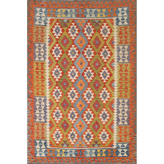 Multi-Color Reversible Kilim Oriental Area Rug Flatweave Wool Carpet - 6'0" x 8'3"