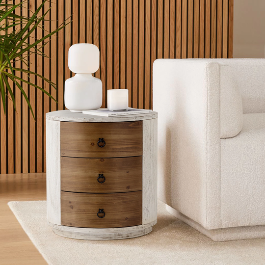 COSIEST Modern Round Solid Wood Storage Chest with 3 Drawers