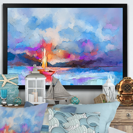 Designart 'Abstract Colorful Seascape VI' Nautical & Coastal Framed Art Print