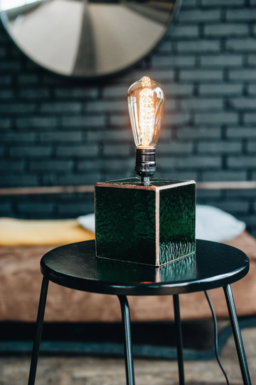 Table Glass Lamp/stained Geometric Glass Lamp Loft Industrial Light Handmade Green Table