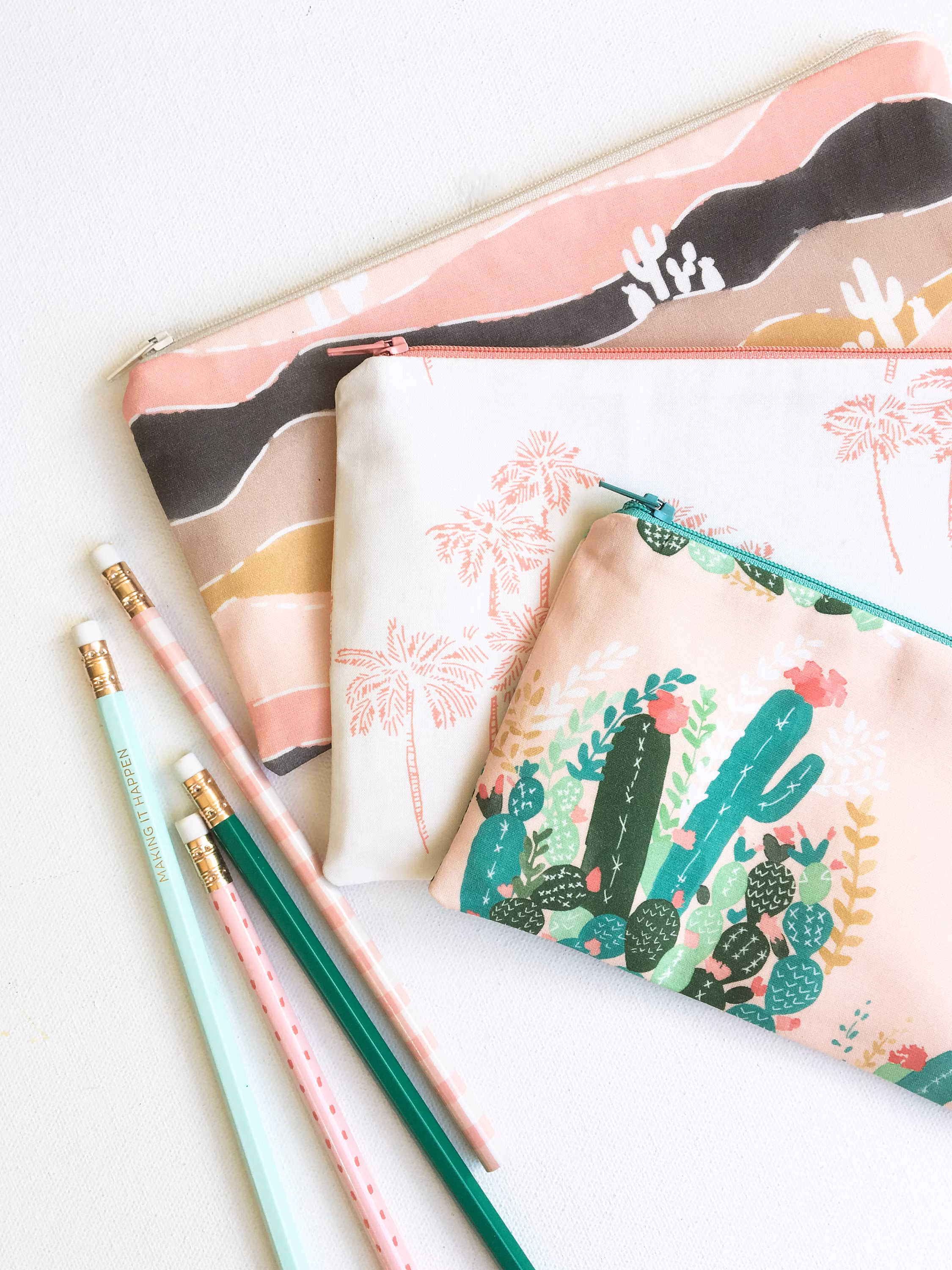 Palm Springs Zipper Pouch, Pink Pencil Cases For College, Gift Women Purse Organizer Bags