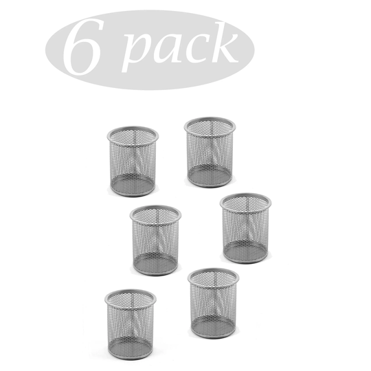 Ybm Home Round Desk Steel Mesh Markers Pencil Pen Cup Holder Silver For Home, School, Office, 3 in. x 3 in. x 5 in. H 6 Pack