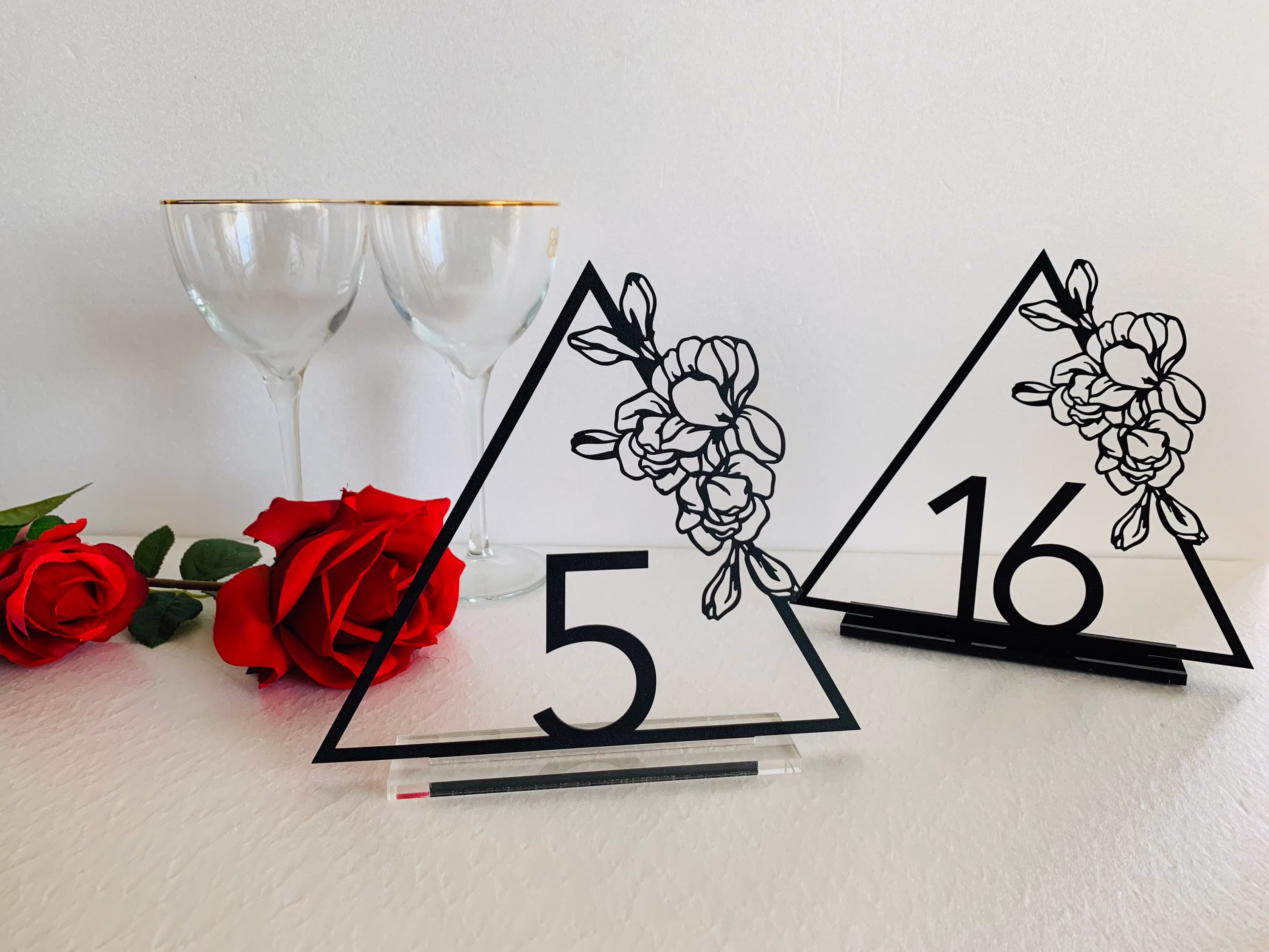 Wedding Metal Table Numbers Laser Cut Flowers Triangle Centerpieces Reception Decor Sign Geometric Base Number Holder