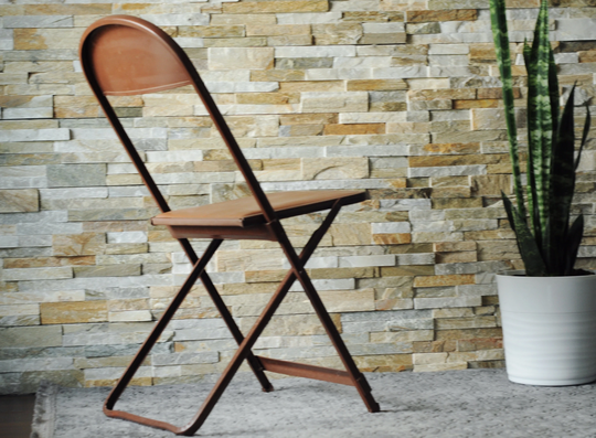 Vintage Metal Folding Chair-Mcm Brown Slim Retro Patio Camp Chair