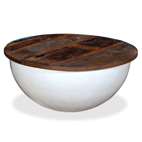 Global Pronex Coffee Table Solid Reclaimed Wood White Bowl Shape