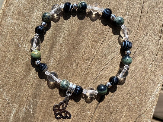 Kambaba Jasper, Sardonyx Agate & Clear Quartz Healing Stone Bracelet Or Anklet With Positive Energy