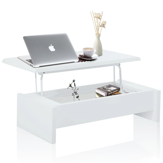 Lift Top Coffee Table with Hidden Compartment, Rising Tabletop Dining Table for Living Room Reception Room