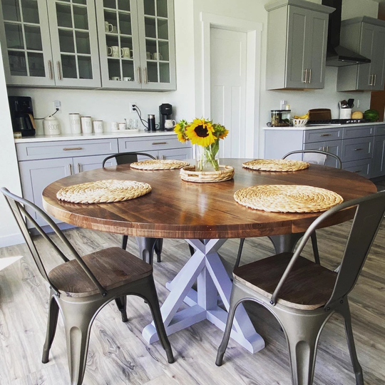 Black Walnut Round Table, Modern Farmhouse Custom Made Circular Kitchen Tables, High Quality & Handmade, Pedestal Dining Table