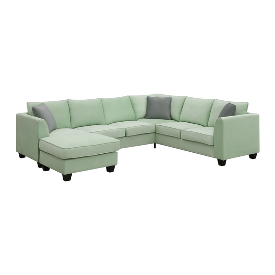 Modular Sectional Sofa with Ottoman L-Shape Fabric Sofa Corner Couch Set with 3 Pillows