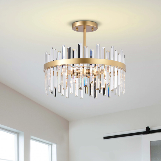 Casandra Shiny Bronze 5-Light Drum Crystal Glass Flush Mount - 18.5 inches in diameter x 16 inches H