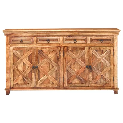 72 Inch Rustic X Hand Carved 4 Door Sideboard Buffet With 4 Drawers