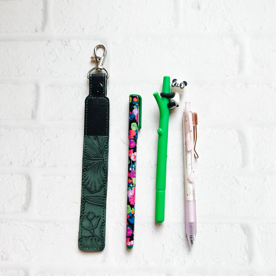 Green Floral Embossed Pen Or Pencil Holder Keychain, Stylus Holder, Pen Keychain Case, Pen Holder, Teacher Nurse Lanyard, Gifts Under 10