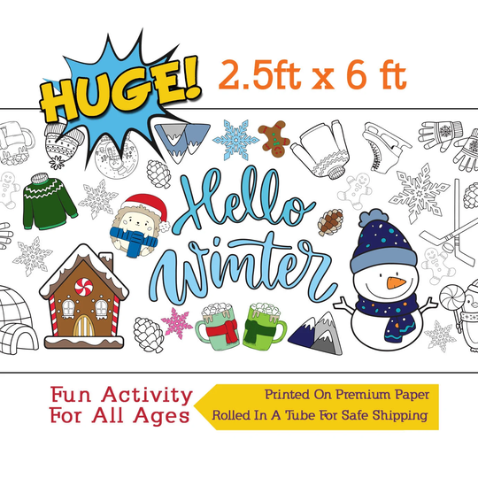 Winter Coloring Banner, Poster, Paper Tablecloth, Activity - 30" X 72" Inches