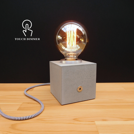 Concrete Table Lamp Dimmable For Modern Nightstand, Industrial Touch Side Table, Mens Room Accessories, Valentines Day Gift Him