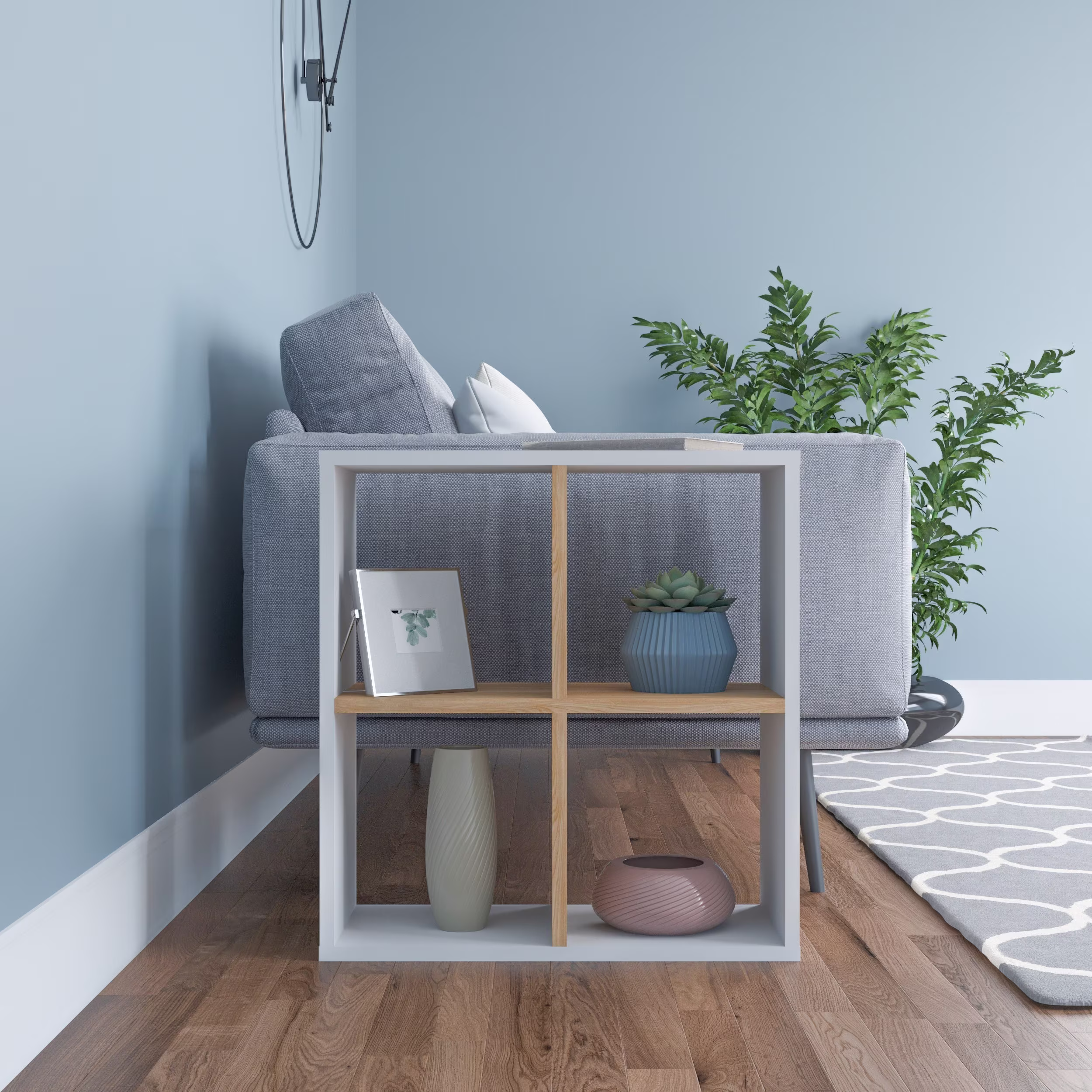 Madelyn Side Table - White Oak Anthracite End Modern Living Room Cube Shelf