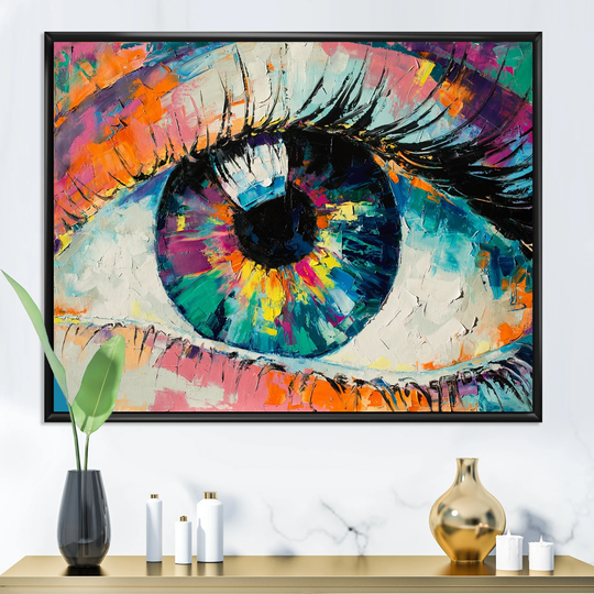 Designart 'Colorful Turquoise Woman Eye Art' Abstract Framed Canvas artwork