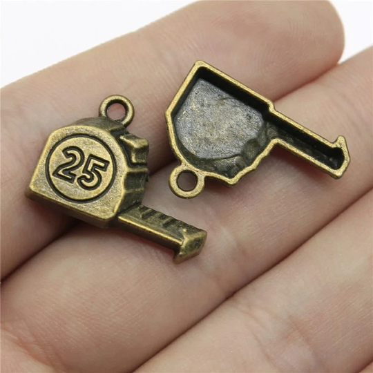 5 Bronze Measuring Tape Charms, Tool 23x16mm, Antique Charms | K-214