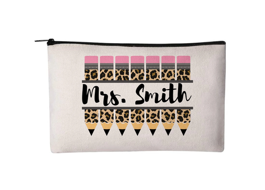 Teacher Pencil Pouch, Gift, Bag, Case, Zippered Custom Personalized, Cheetah, Bag
