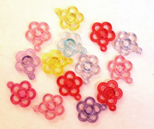 24 Assorted Colors Transparent Acrylic Open Cut Flower Charms Pendants 28x24 Mm
