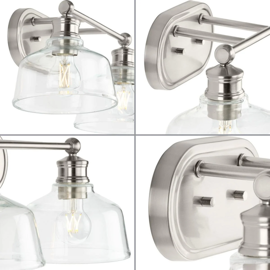 Singleton Collection 2-Light 17 in. Brushed Nickel Vanity Light with Clear Glass Shades - Small