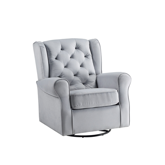 Fabric Upholstered Swivel Chair with Button Tufting in Gray