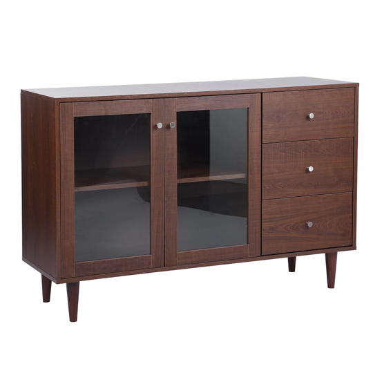 Clihome 48.8" Sideboard with 2 Glass Door Cabinet 3 Drawer