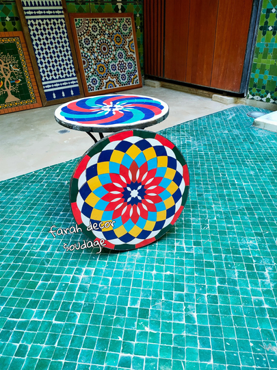 Mosaic Table, Bistro Table Made Of Mosaic For Outdoor Or Indoor, Moroccan Intricately Designed Round Tile Table Top, Decor