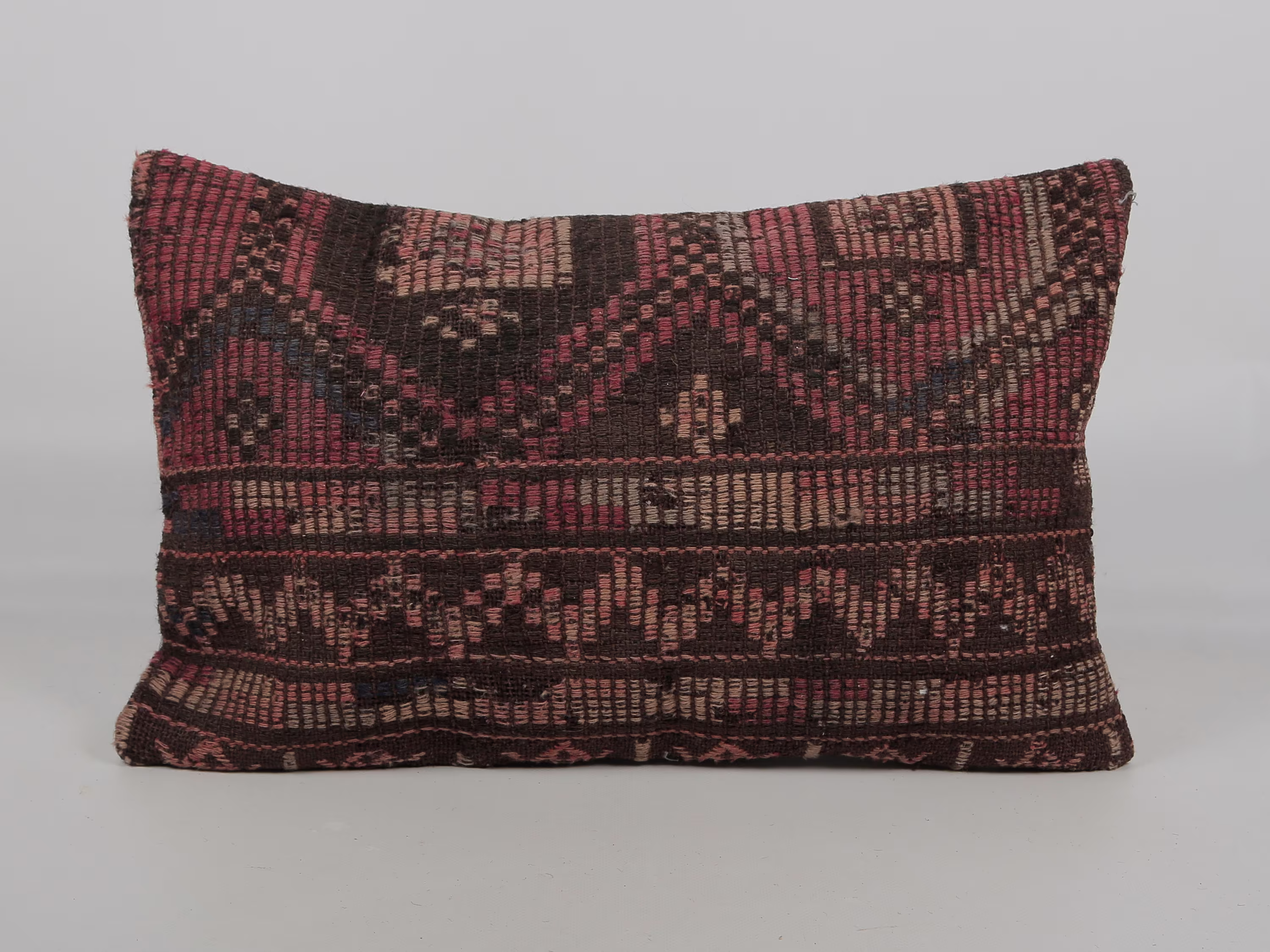 Pillow Sham in Bosporus Antique, Chair Kilim Cover, Handmade Rug Cushion 16 X 24 Square Natural Wool, Cotton Back + Zip
