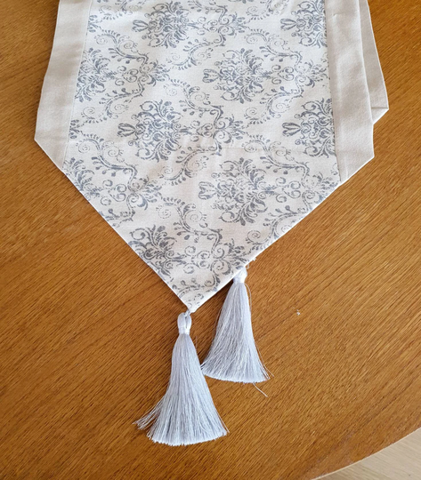 Table Runner Grey With Tassel Mid Century Modern
