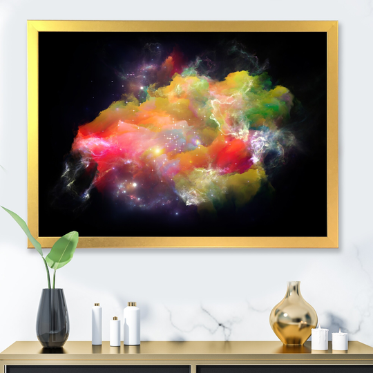 Designart 'Colorful Nebula Cosmic Flower' Modern Floral Framed Wall Decor