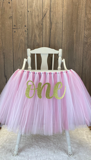 Rose Mauve High Chair Tutu, Light Pink & Gold Highchair Banner, Girls First Birthday Decor, Smash Cake Party Photo, 1st Skirt