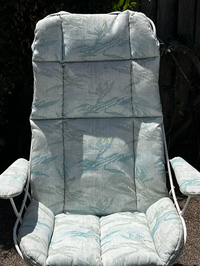 Vintage Mid Century Modern Patio High Back Lounge Chair With Original Cushions By Homecrest, Indoor/Outdoor Wire Swivel Rocker