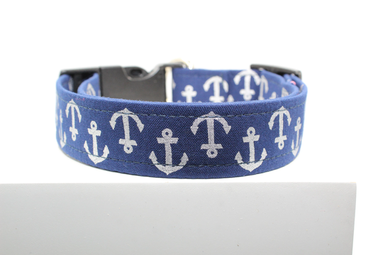 Blue Marina Dog Collar, Handmade Fabric Print Custom Collars For Dogs, Dog Collars, Dogs