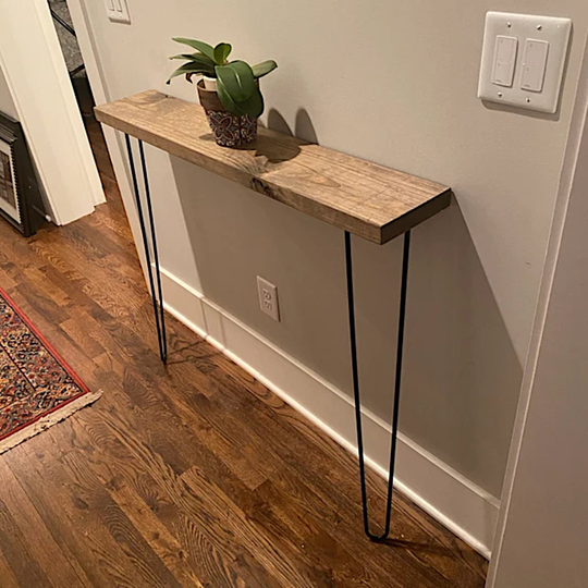 Wall Mounted Narrow Console Table, Rustic Wood 28" Hairpin Leg, Entryway Display, Mid Century Modern Side Radiator Cover