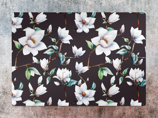 Dark Floral Chair Mat, Black Splat White Vinyl Floor Nature Protective Office Room Rug, Housewarming Gift