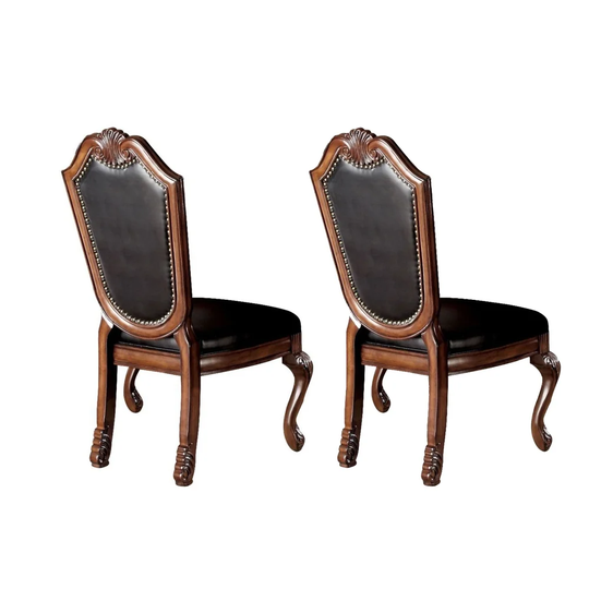 Set of 2 Black PU Upholstered Dining Side Chair in Cherry Finish