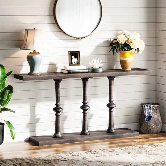 63 Inch Solid Wood Console Table Extra Long Narrow Console Table Sofa Table