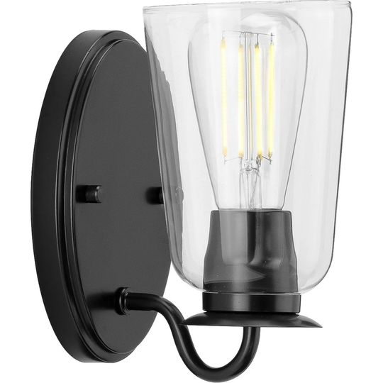 Durrell Collection 1-Light Matte Black Clear Glass Coastal Bath Vanity Light