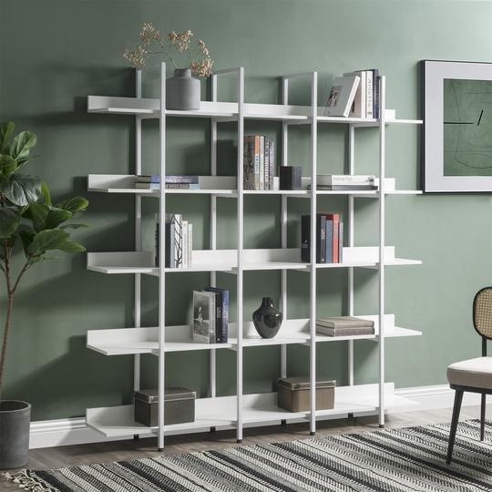 MDF Board 5 Tier Bookcase Home Office Open Bookshelf with Metal Frame