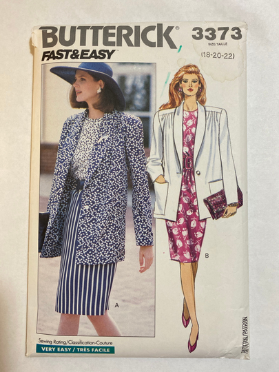 Butterick 3373 Bust 40 42 44 Vintage 1980S Sewing Pattern 1989 80S Top Blouse Pencil Skirt Blazer Jacket