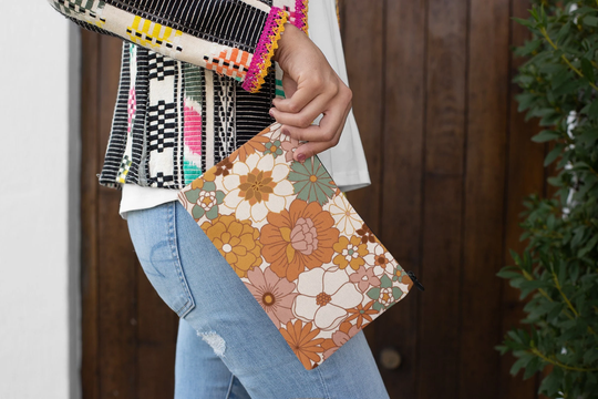 Retro Flower Bag, Aesthetic Accessory Pouch, Trendy Makeup Floral Cosmetic 70S School Supplies Botanical Pencil Case, Pretty