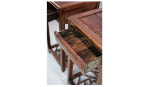Set Of Chinese Side Tables With Drawer in Polished Dark Wood