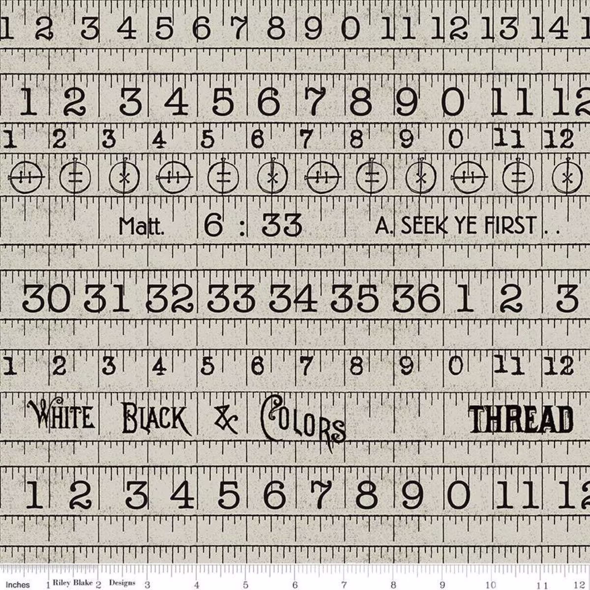 She Who Sews By J. Wecker Fitsch Vintage Tape Grey C11331-Gray - Priced The Half Yard Cut Continuously