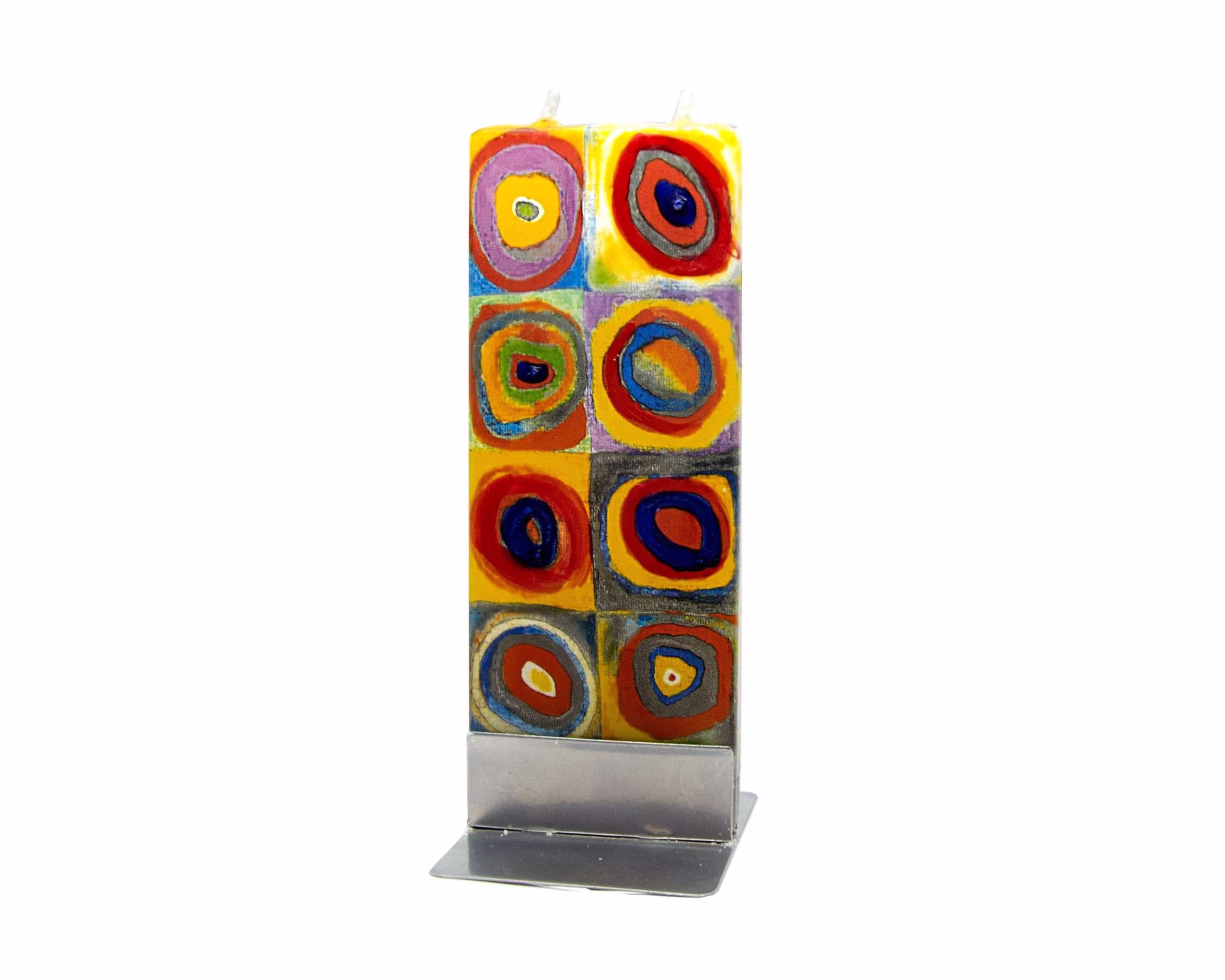 Hand Painted Flat Candle | Kandinsky Concentric Circles Small Unique Gift Wassily Art Fine Shelf Décor