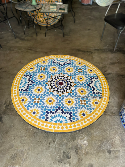 Multi-Color Mosaic Table For Outdoor Or Indoor Midcentury Living Authentic From Morocco, Round Moroccan Garden Table